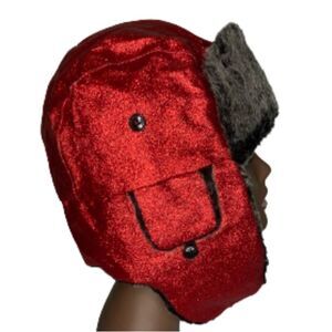 Glitter Faux Fur Trapper Hat Red